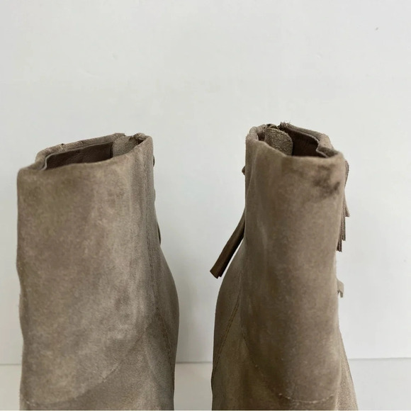 ASH Stone Suede Leather QUICK Pull On Fringe Stacked Heel Boots EU 38 - Picture 6 of 13